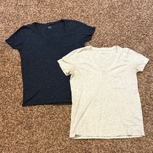 Madewell  XS Set of Two V-Neck Pocket Tees - Navy & Heather Gray